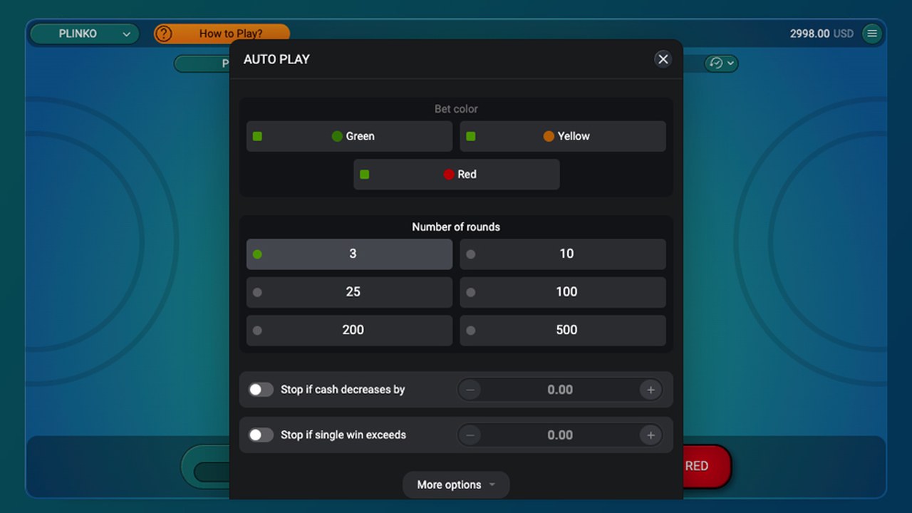 Seletor de linhas e de nível de risco, ao lado do valor da aposta